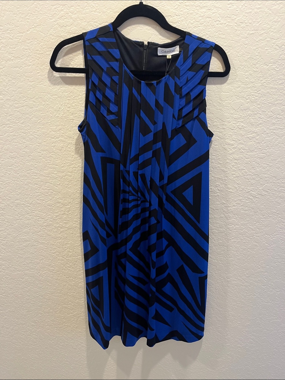 Calvin Klein Blue and Black Geometric Sleeveless Shift Dress
